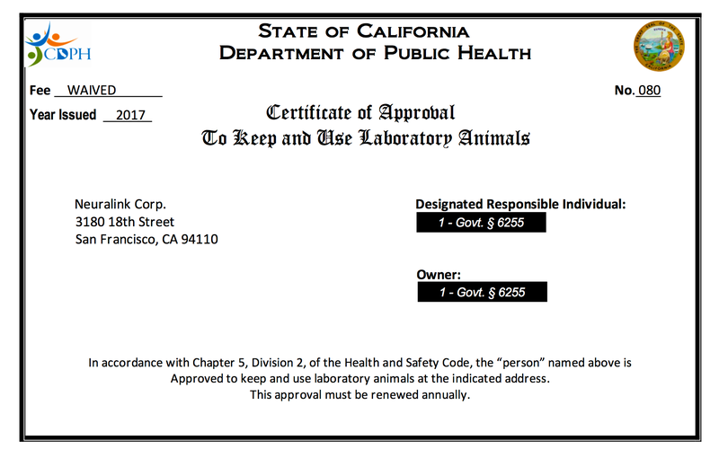 Neuralink’s permit to keep and use lab animals